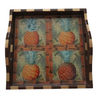 2000's Annie Modica Pineapple Tropical Island Art Lacquer Serving Tray For Sale