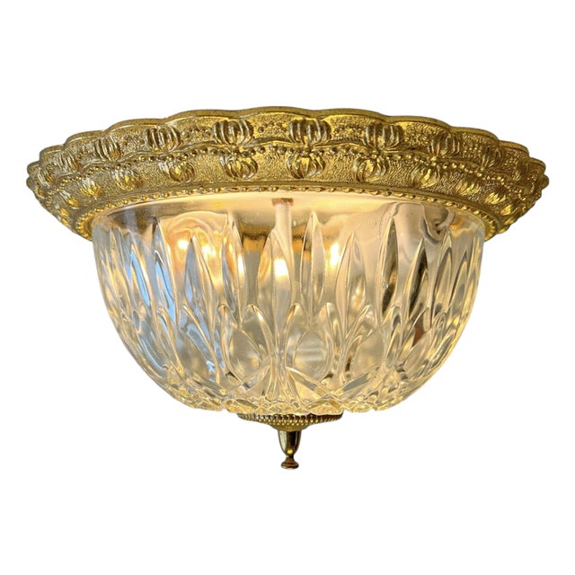 Brass and Cut Glass Flush Mount, 1960s For Sale