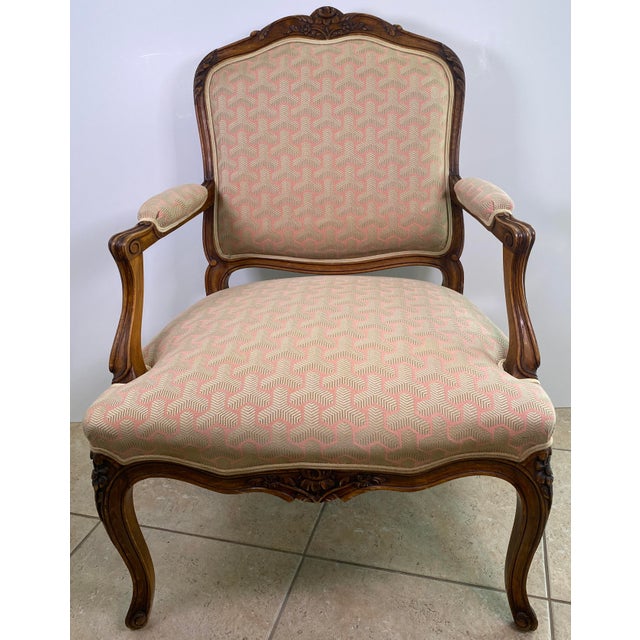 Pair of French Louis XV Style Beechwood Fauteuil Armchairs, Carved Frames For Sale - Image 4 of 12