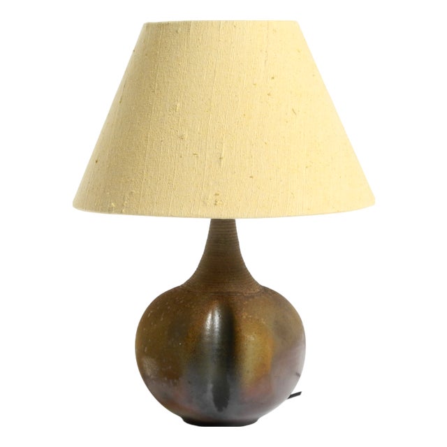 Ceramic Table Lamp with Fabric Shade, 1960s For Sale