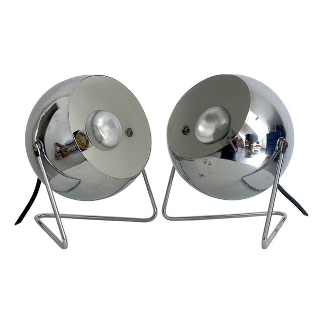 Vintage Chrome Eyeball Lamps, 1980s, Set of 2 For Sale
