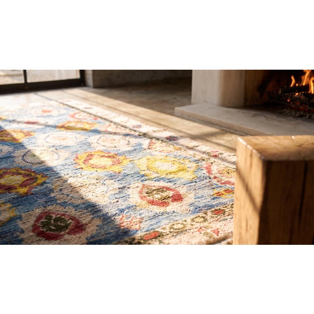 1920s Ivory Geometric Tribal Antique Cotton Agra Rug 4'2" X 6'9" Handknotted Carpet For Sale - Image 9 of 10