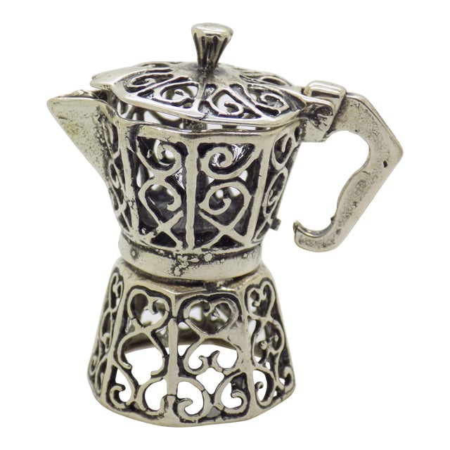 Vintage Italian Handmade Genuine Silver Neapolitan Moka Coffee Machine Miniature For Sale