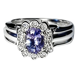 Late 20th Century 14K White Gold Solitaire Tanzanite Diamond Ring, Size 6.5 For Sale