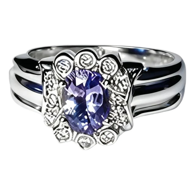 Late 20th Century 14K White Gold Solitaire Tanzanite Diamond Ring, Size 6.5 For Sale