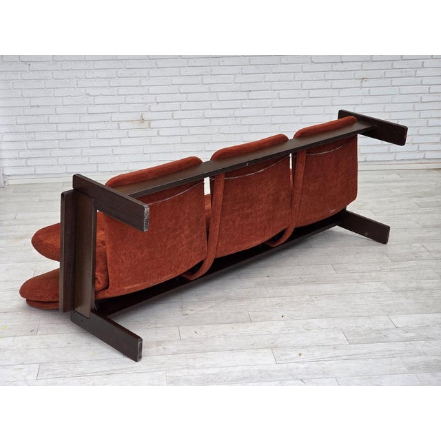 Danish 3-Seater Sofa in Red Velour and Oak, 1970s For Sale - Image 16 of 17