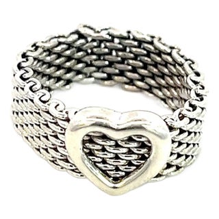 1990s Tiffany & Co Estate Somerset Heart Ring Size 5.5 Sterling Silver For Sale