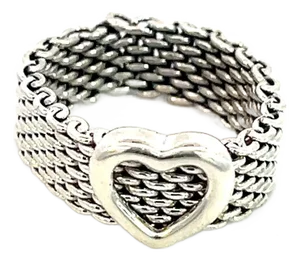 1990s Tiffany & Co Estate Somerset Heart Ring Size 5.5 Sterling Silver