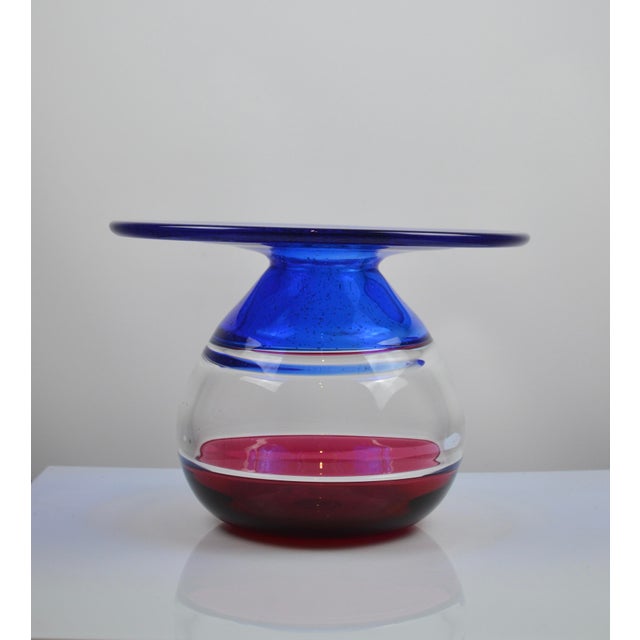 Blue Large Vintage Vase in Blown Glass, 1980s For Sale - Image 8 of 11