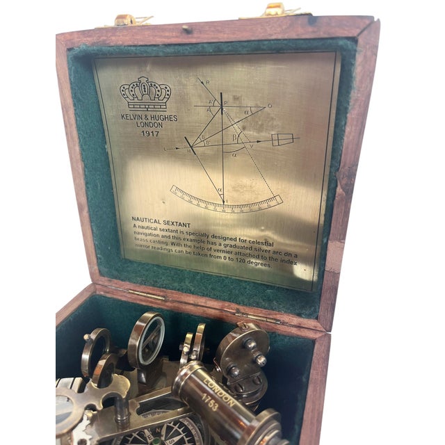 A handsome 19th century English brass sextant, complete with its original fitted wooden presentation box. Crafted in...