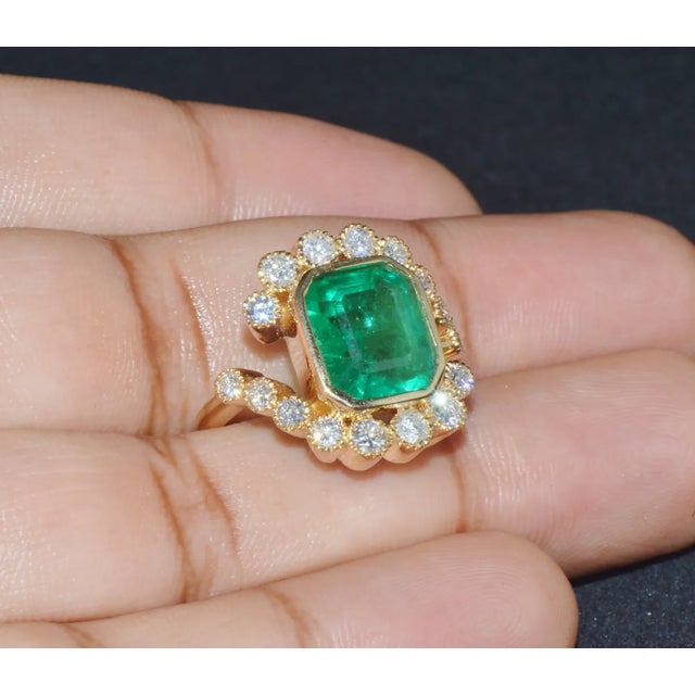 GIA Certified Natural 4.83CTS VS F Diamond Emerald 18K Solid Gold Bypass Ring, size 6.5 For Sale - Image 9 of 10