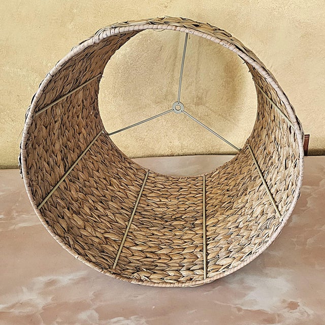 Late 20th Century Natural Woven Seagrass Drum Lamp Shade With Metal Spider Fitter, Coastal Boho Style For Sale - Image 15 of 18