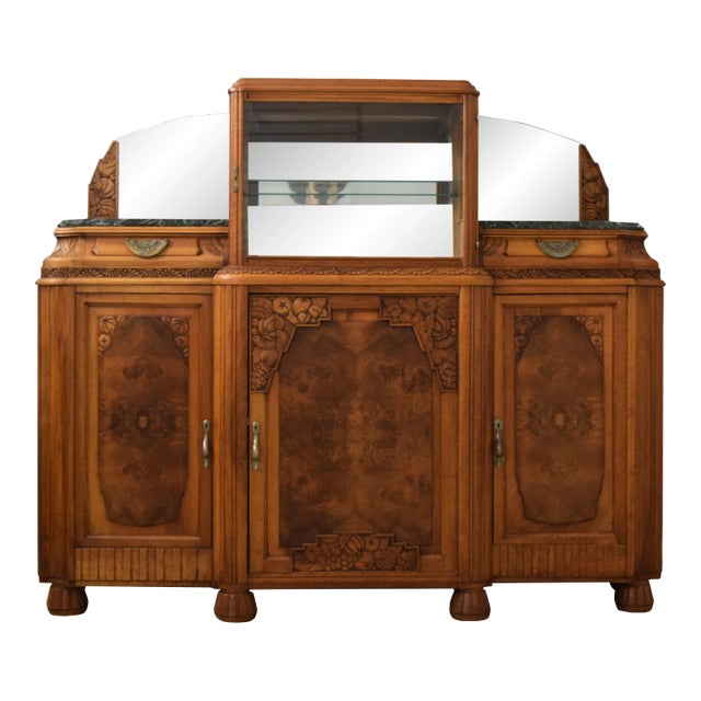 French Art Deco Walnut China Display Sideboard For Sale