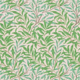 Morris & Co Willow Bough Wallpaper in Pink/Leaf Green - a Sample For Sale
