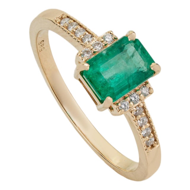 VRJewels 14k Gold 1.09ct Emerald Engagement Ring With Diamonds for Her Size 6.5 For Sale