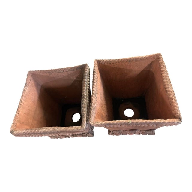 Stone Pair of Grand Tuscan Style Terracotta-Toned Cast Stone Planters For Sale - Image 7 of 12