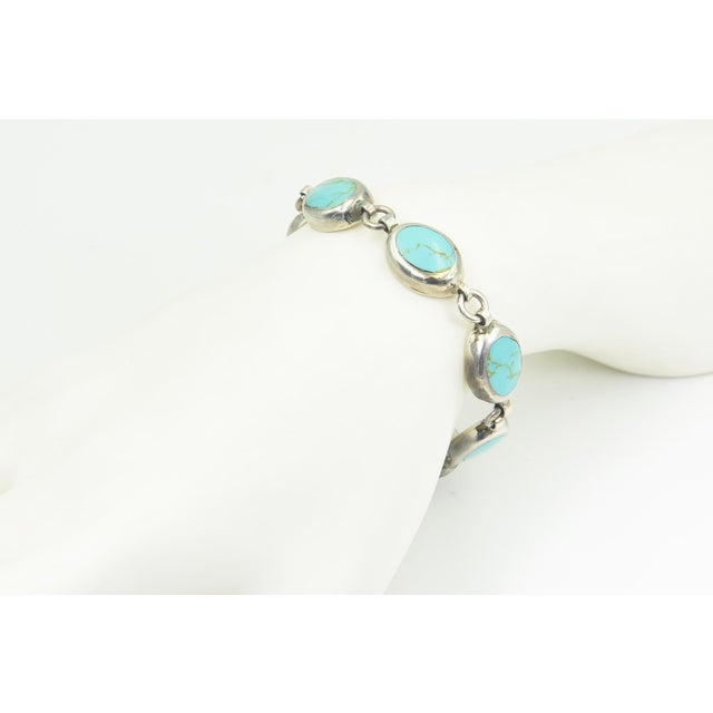 Turquoise Late 20th Century Mexican Turquoise Sterling Silver Link Bracelet For Sale - Image 8 of 14