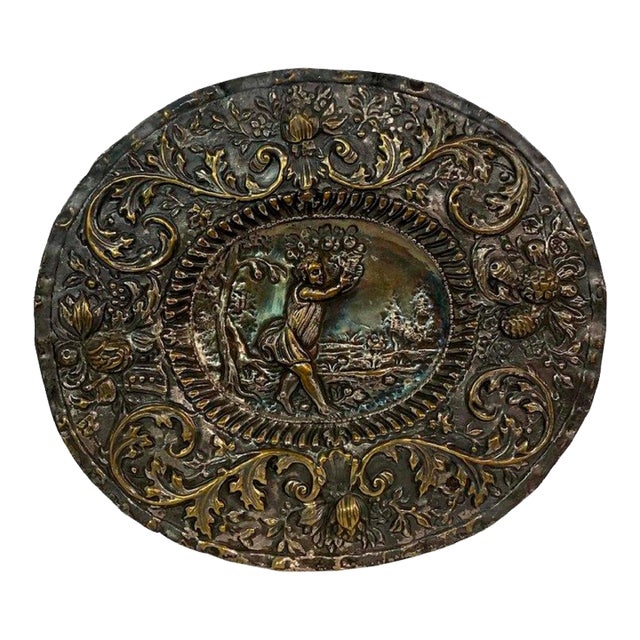 Late 20th Century Embossed Silver On Copper Plaque For Sale