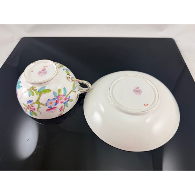 Pink Antique Mintons Cuckoo Tea Cup and Saucer Set Birds and Florals For Sale - Image 8 of 9