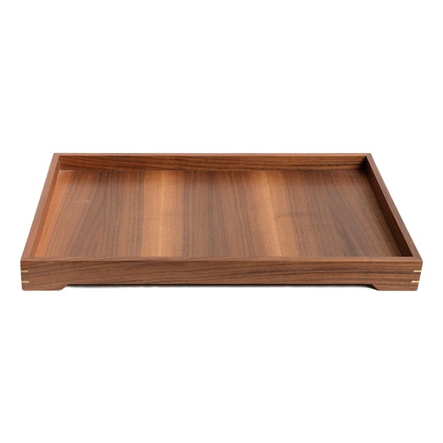 Modern Wooden Tray in Walnut and Brass by Alabama Sawyer For Sale