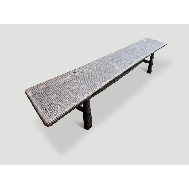 Andrianna Shamaris Impressive Minimalist Hand Carved Teak Wood Bench For Sale - Image 17 of 18