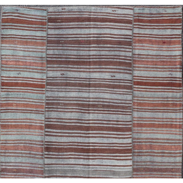 Textile Vintage Turkish Tribal Kilim Rug With Rich Multicolored Stripes 6'5 X 10'4 For Sale - Image 7 of 9
