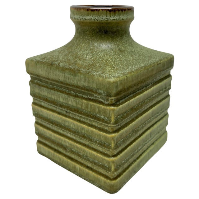 Rectangular Fat Lava Vase with Decor, West Germany, 1960s For Sale