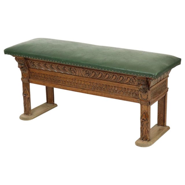 Renaissance Revival Sculpted Oak Bench, 20th Century For Sale - Image 6 of 18