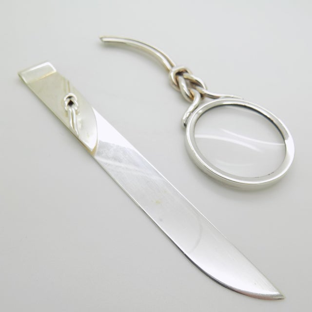 Vintage Italian Handmade Genuine Silver Paper Knife and Magnifier Desk Set For Sale - Image 13 of 18
