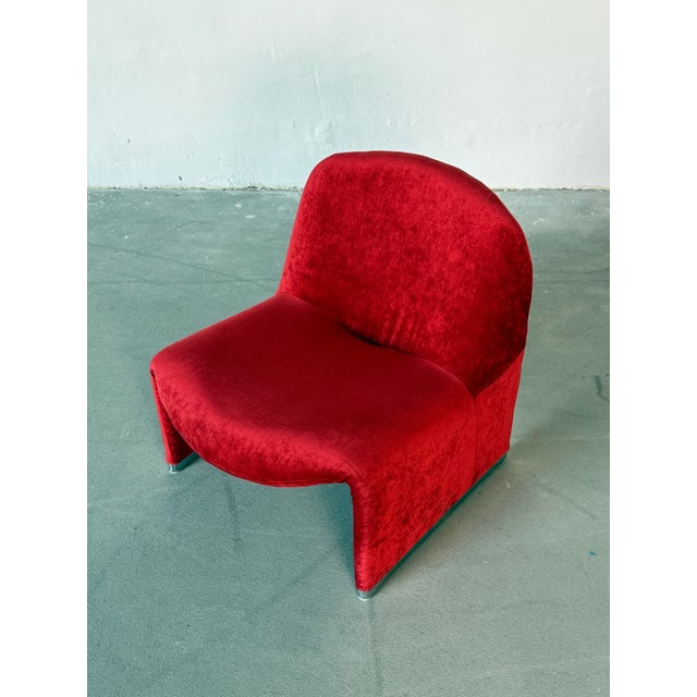 1970s 1970s Original Alky Chair Attributed to Giancarlo Piretti in Red Velvet For Sale - Image 5 of 6