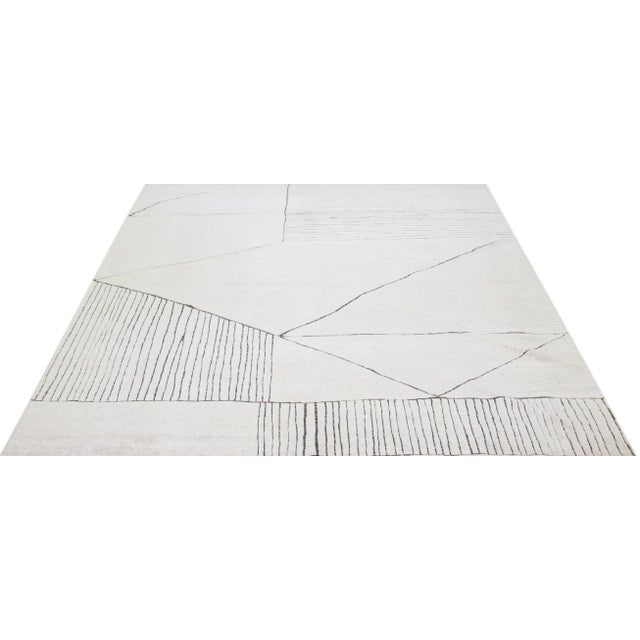 Abstract 2010s Ivory Modern Moroccan Style Wool Rug With Abstract Design by Apadana For Sale - Image 3 of 7