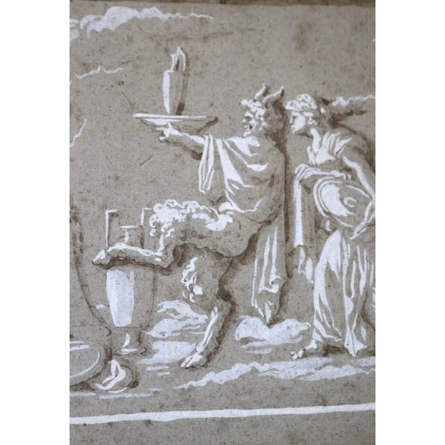 Gray Antique Original 1700's Italian Design for Frieze Figural Wash Drawing For Sale - Image 8 of 12