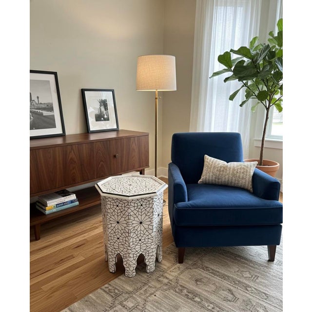 White Hand-Painted Moroccan Octagonal Side Table For Sale - Image 8 of 8