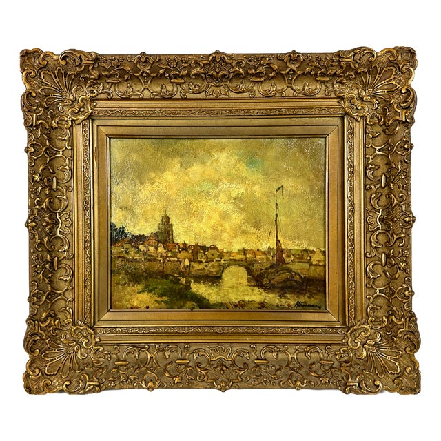 Hersmann, Dutch Landscape, Oil on Board, 1910s, Framed For Sale