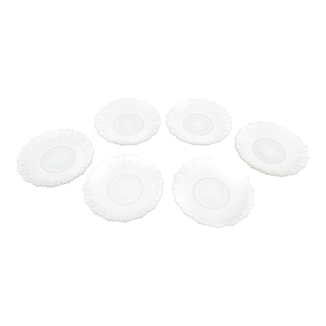 Mid-Century Modern Flower Shaped Clear Glass Plates- 6 Pieces For Sale