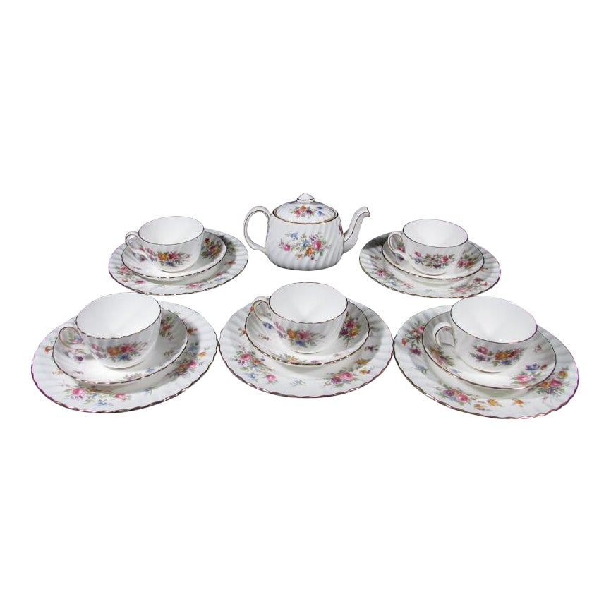 Minton Marlow Hand Painted Porcelain Teapot, Cups & Saucers and Plates 16 Piece Set Chairish