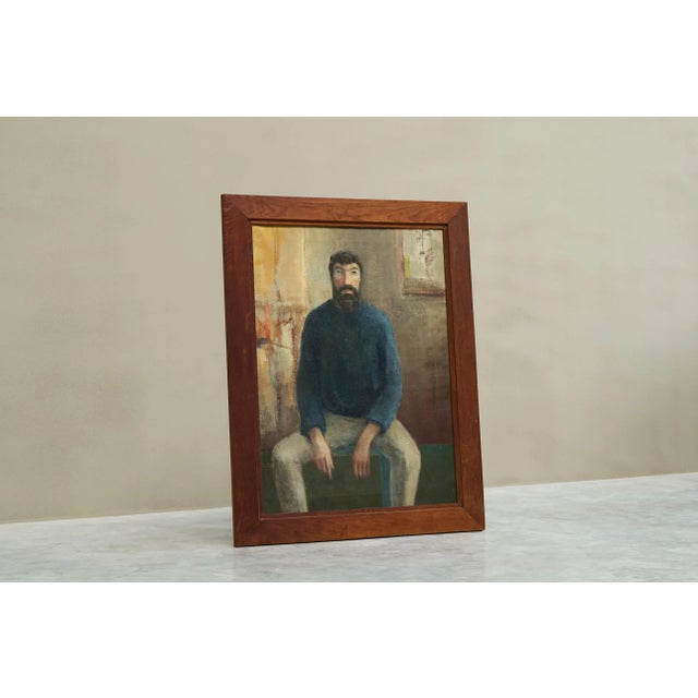 Sitting Man Oil and Tempera Paint on Canvas Belgium 1964. A large and very well painted portrait of a sitting man framed...