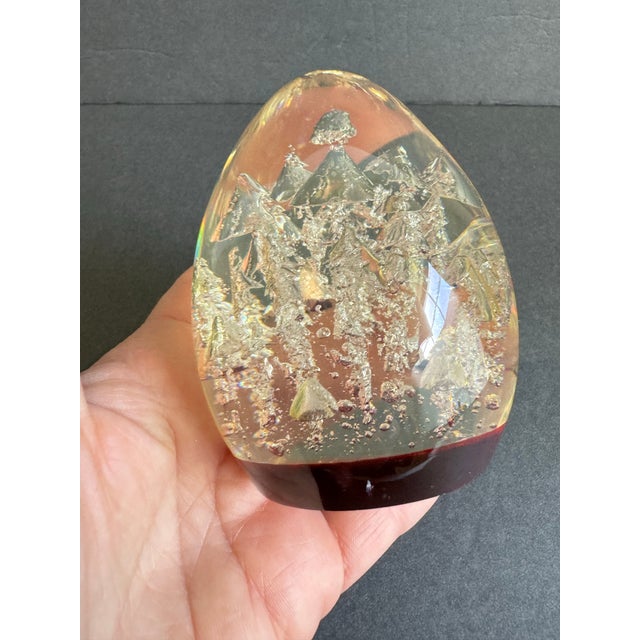 Mid Century Lucite Egg Paperweight Mushroom Tree Resin Art Bubbles Vintage Red Base For Sale - Image 6 of 10
