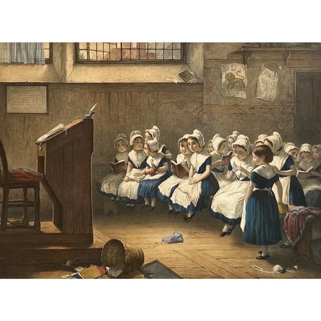 Emile Desmaisons (1812–1880) "School Girls" Original Antique French Color Lithograph c.1869 For Sale - Image 10 of 12