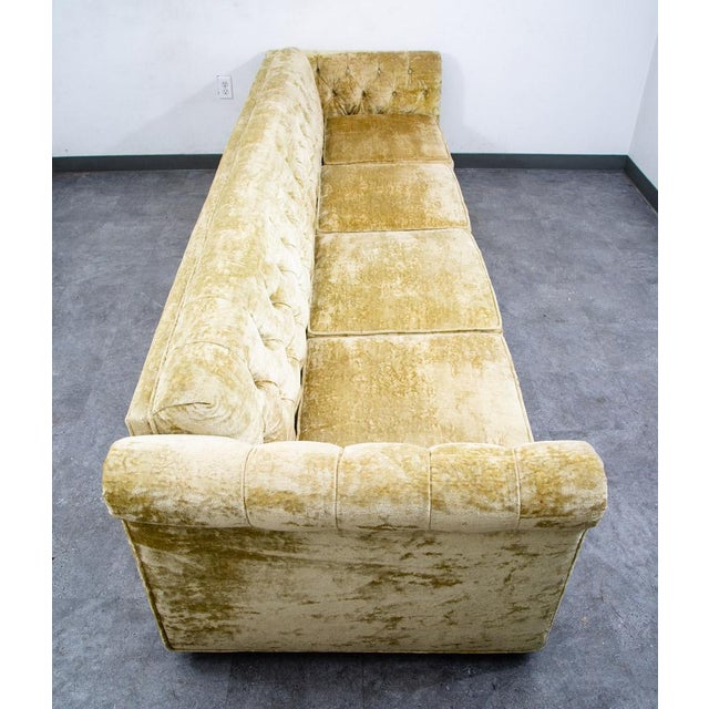 Mid-Century Modern Mid Century Danish Modern Sofa Couch Green Velour 4 Seater Tufted Vintage MCM For Sale - Image 3 of 12