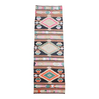 1970s Vintage Handmade Wool Cotton Multicolor Runner Rug For Sale