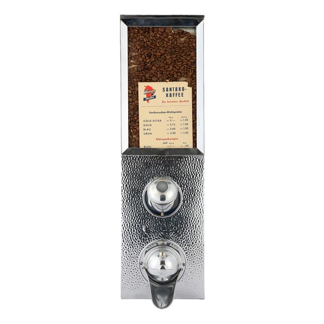 Vintage German Coffee Bean Dispenser with Chrome Front by Otto Kind, 1950s For Sale