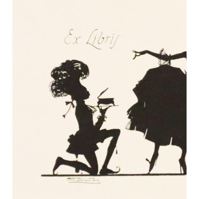 1951 Italian Engraving Bookplate (Ex Libris), Woman With Suitors (Matted) For Sale - Image 4 of 4