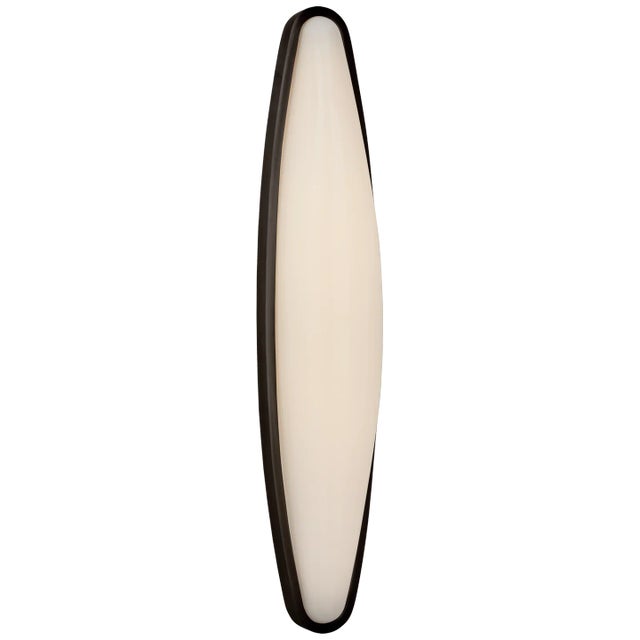 AERIN for Visual Comfort Signature Ezra Large Bath Sconce in Bronze with White Glass For Sale