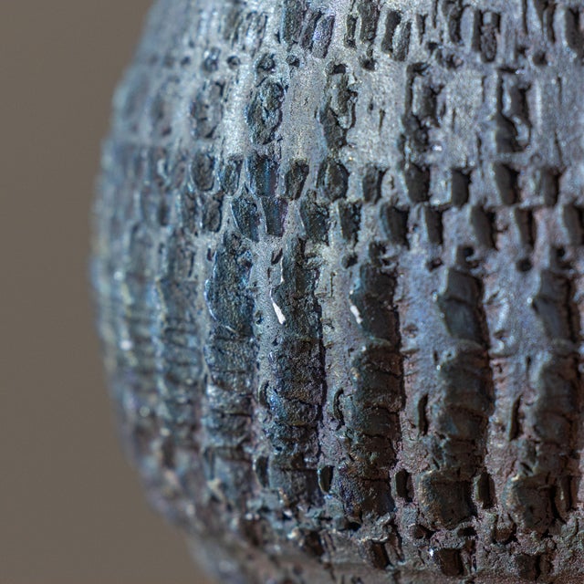 Signed J. Lares Raku Studio Pottery Vessel With Carved Textural Surface For Sale - Image 9 of 10