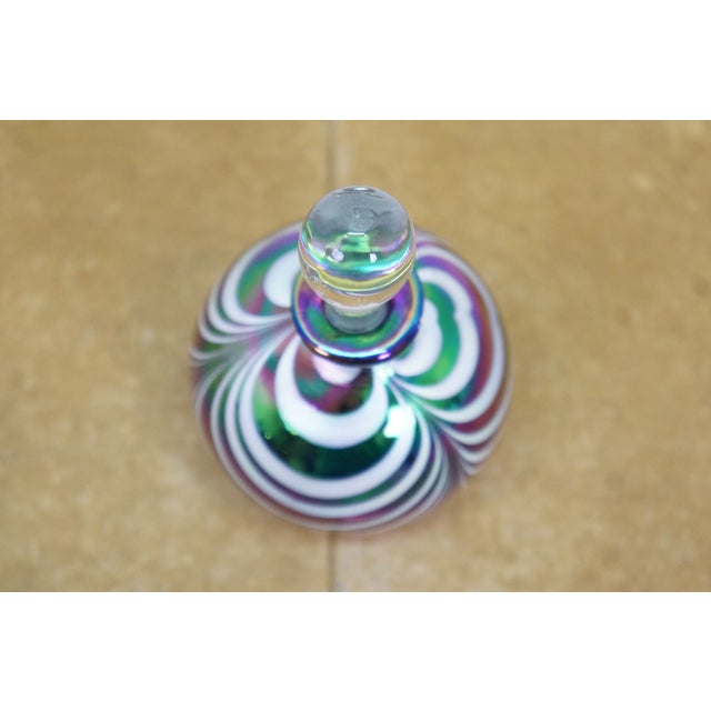 Vintage Iridescent Art Glass Pulled Feather Perfume Bottle & Applicator 5" For Sale - Image 10 of 15