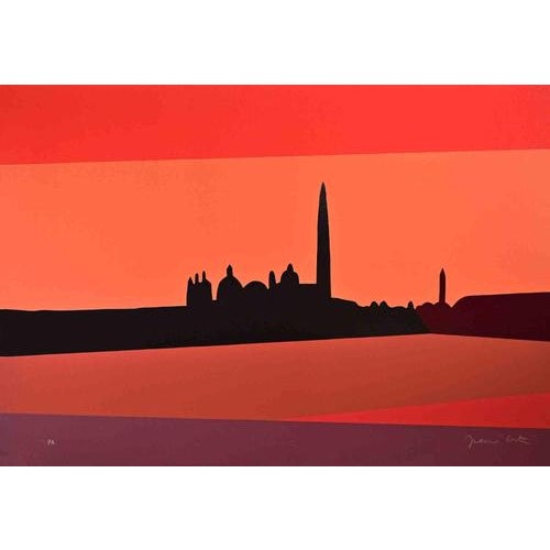 Contemporary Franco Costa, Egyptian Landscape at Sunset, Screenprint, 1990s For Sale - Image 3 of 3