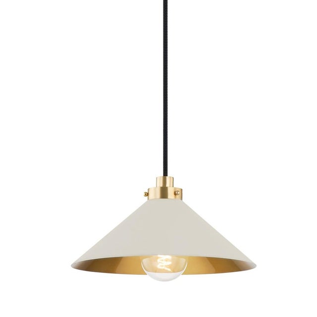 Traditional Hudson Valley Lighting Mark D. Sikes Clivedon 1-Light Pendant, 12" - Aged Brass/Off White For Sale - Image 3 of 3
