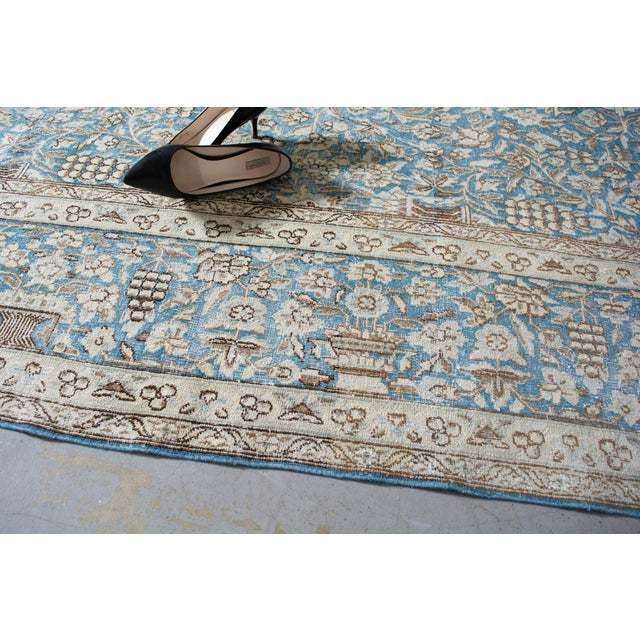 Blue Vintage Allover Botanical Large Blue Wool Hand-Knotted Rug - 8’6” X 12’ For Sale - Image 8 of 10