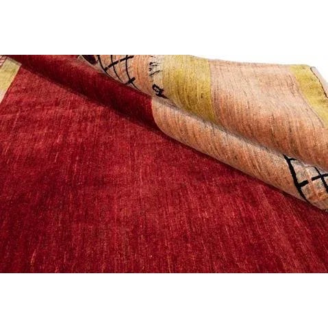 Modern Persian Gabbeh Handmade Red Art Deco Wool Rug For Sale - Image 4 of 7